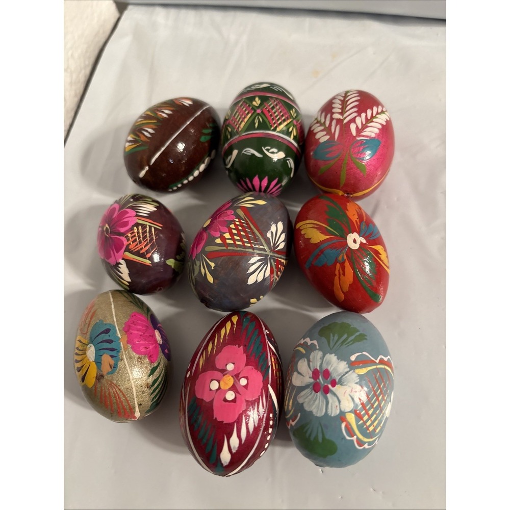 9 Wooden Hand Painted Ukrainian Pysanky Easter Eggs / Pysanka‎ Egg from Ukraine